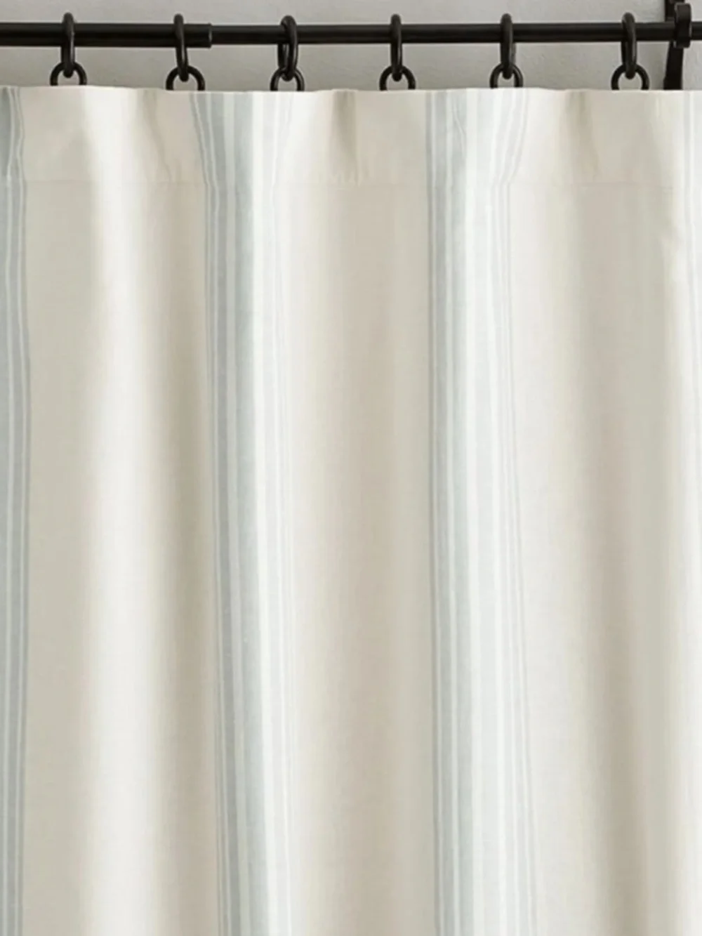 Pottery Barn Riviera Porcelain Blue Striped Linen-Cotton Curtain Panel.